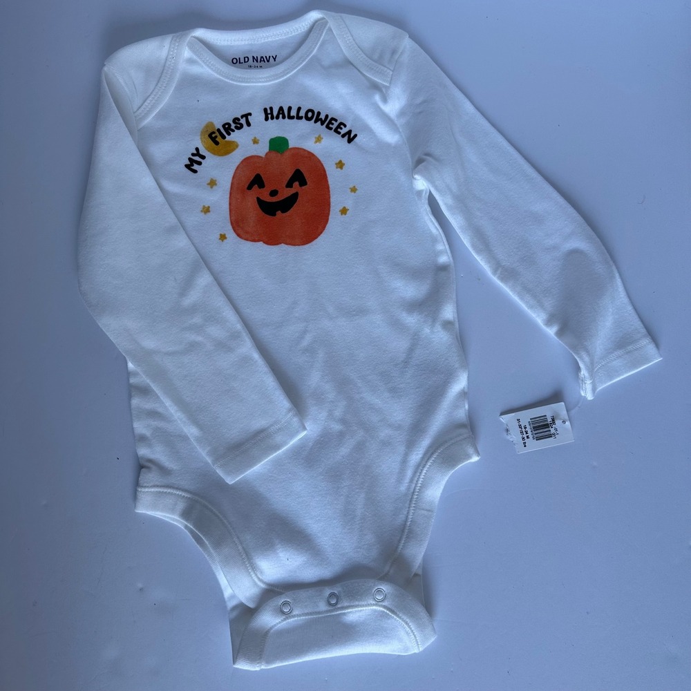 Old Navy My First Halloween Baby‎ Bodysuit 18-24 Months White Pumpkin
